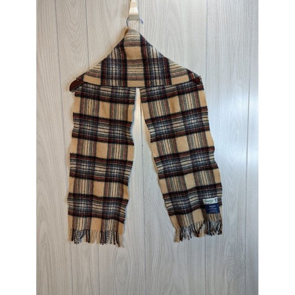 Johnstons Scarf 100% Lambswool Fringe Made In Scotland Tan Plaid READ - Picture 2 of 4